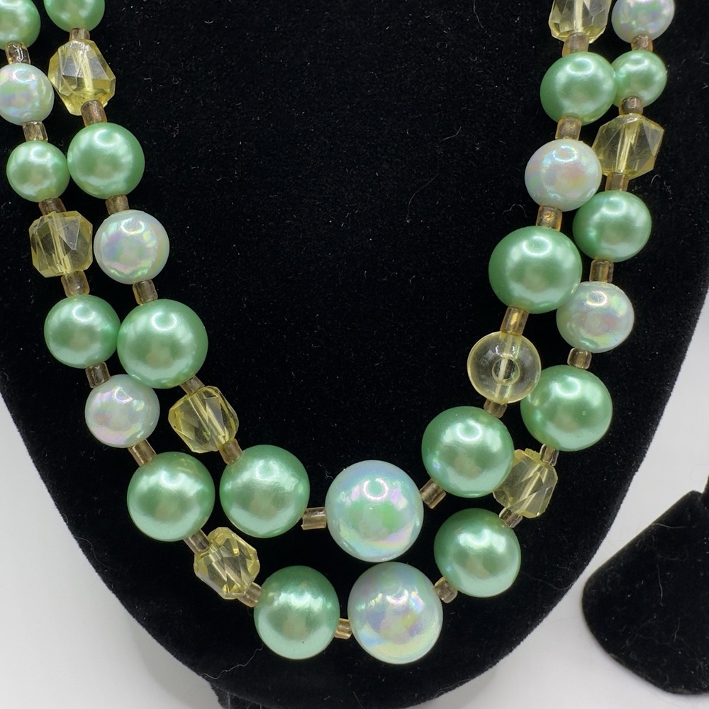 Vintage Japan Double Strand Necklace Clip On Earrings Set 2 18" - Picture 5 of 9